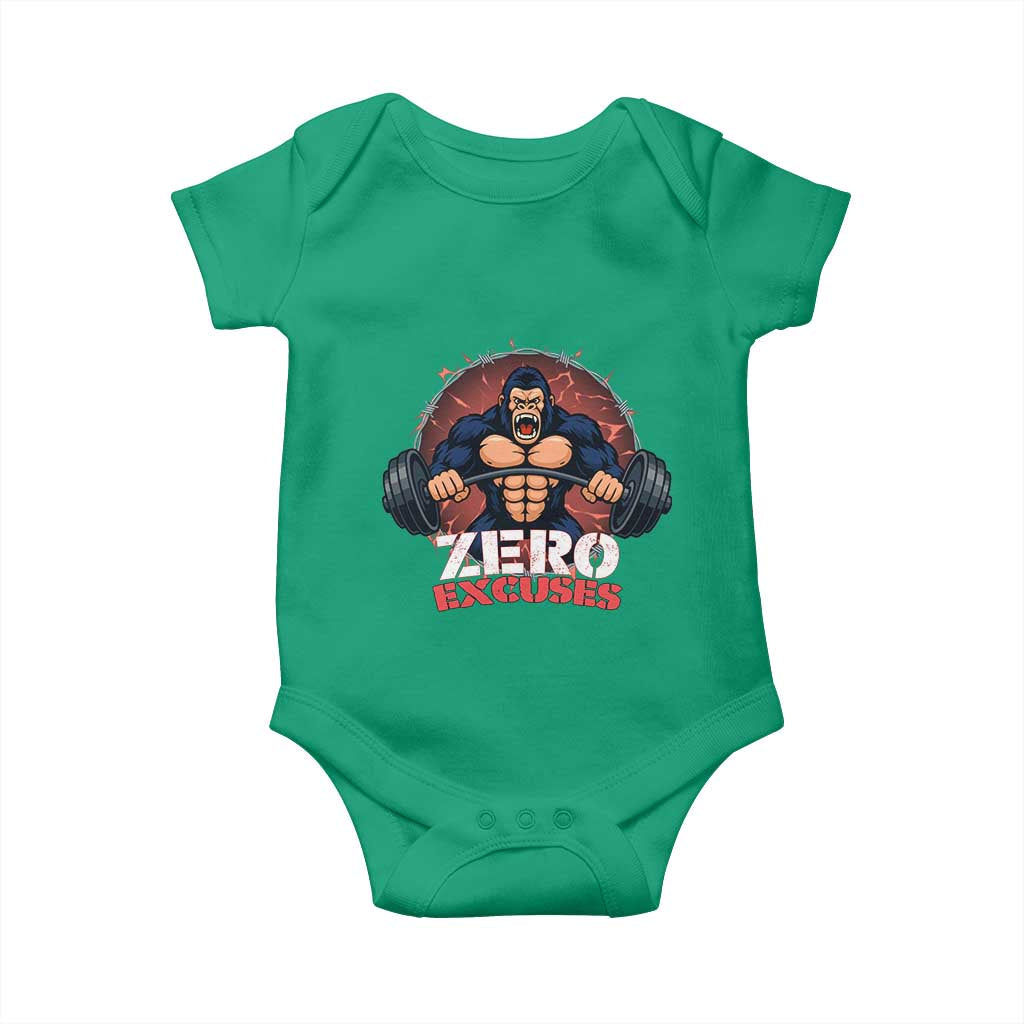 Zero Excuses Baby Onesie Gorilla Fitness Lover Gift - Wonder Print Shop