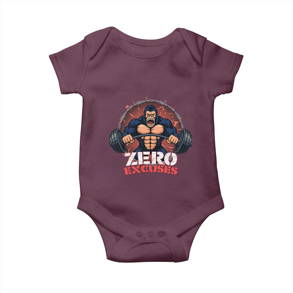 Zero Excuses Baby Onesie Gorilla Fitness Lover Gift - Wonder Print Shop