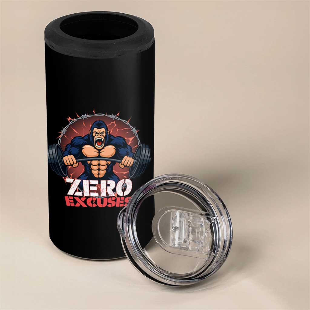 Zero Excuses 4 in 1 Can Cooler Tumbler Gorilla Fitness Lover Gift