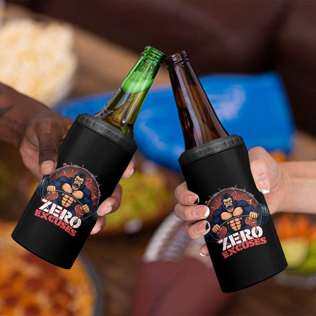 Zero Excuses 4 in 1 Can Cooler Tumbler Gorilla Fitness Lover Gift