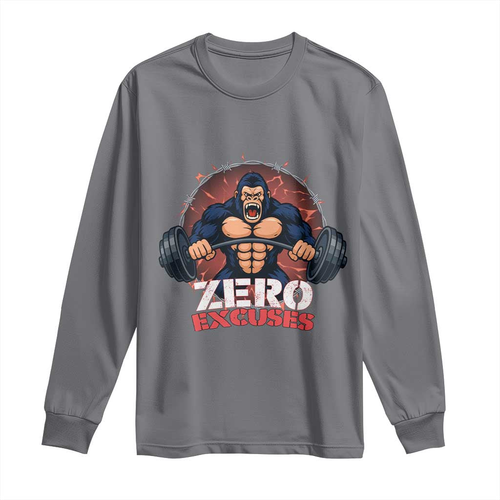 Zero Excuses Long Sleeve Shirt Gorilla Fitness Lover Gift - Wonder Print Shop