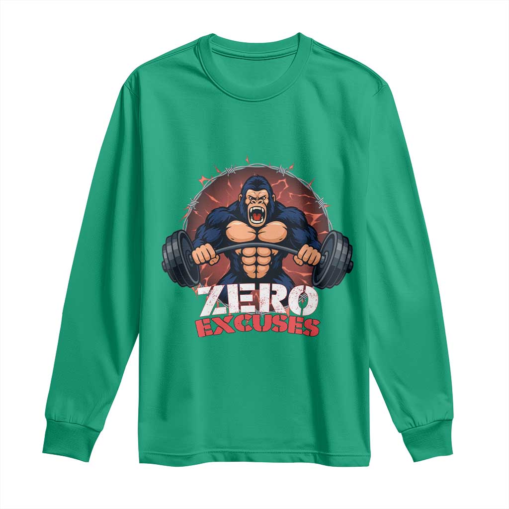 Zero Excuses Long Sleeve Shirt Gorilla Fitness Lover Gift - Wonder Print Shop