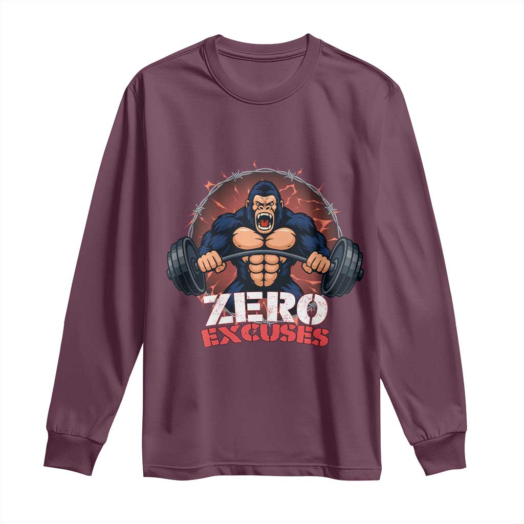Zero Excuses Long Sleeve Shirt Gorilla Fitness Lover Gift - Wonder Print Shop