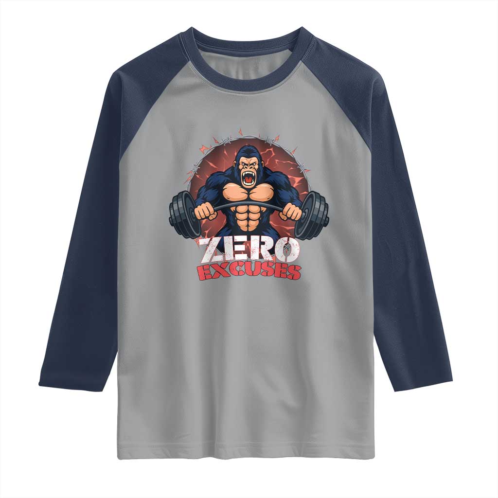Zero Excuses Raglan Shirt Gorilla Fitness Lover Gift - Wonder Print Shop
