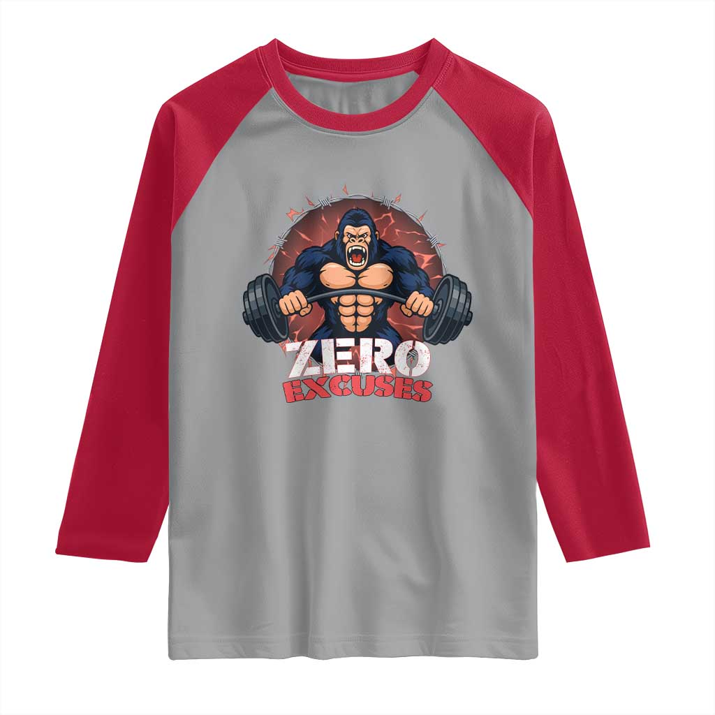 Zero Excuses Raglan Shirt Gorilla Fitness Lover Gift - Wonder Print Shop
