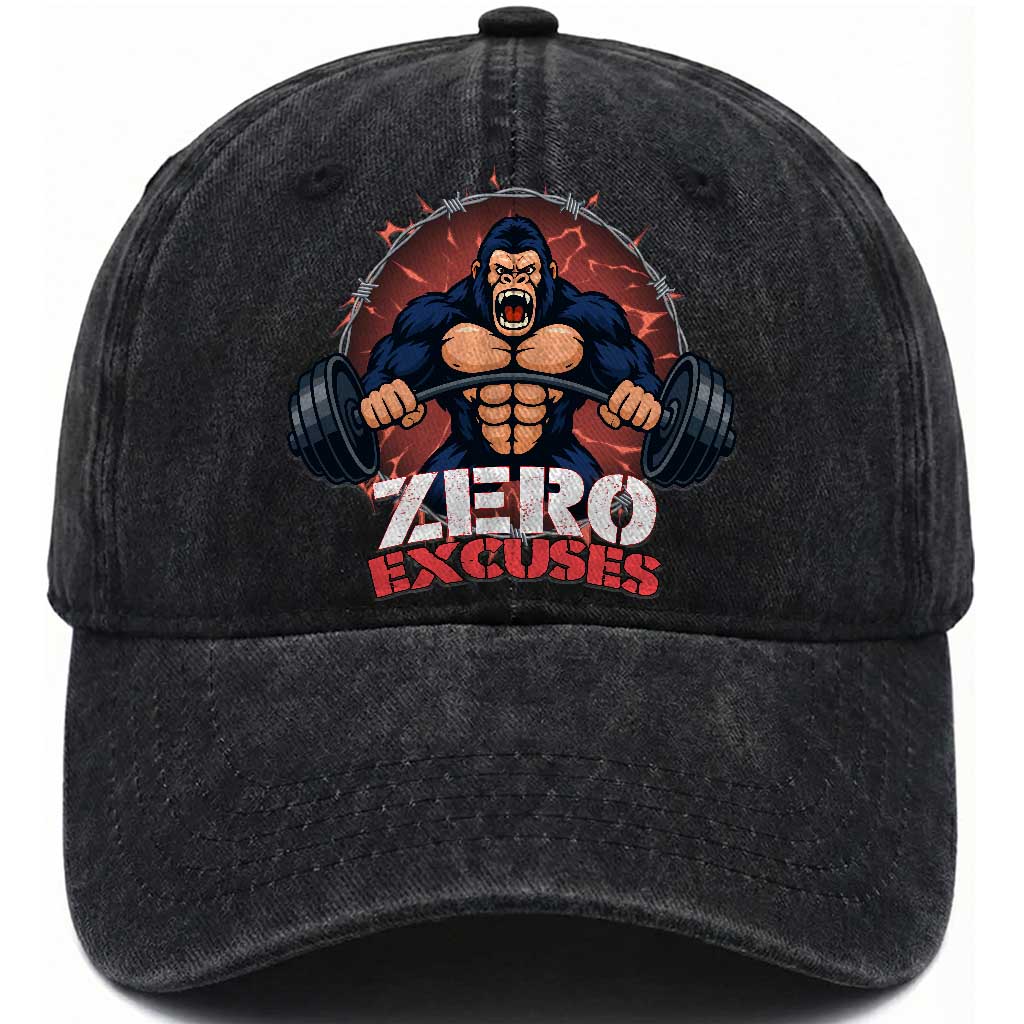 Zero Excuses Washed Cotton Baseball Cap Gorilla Fitness Lover Gift