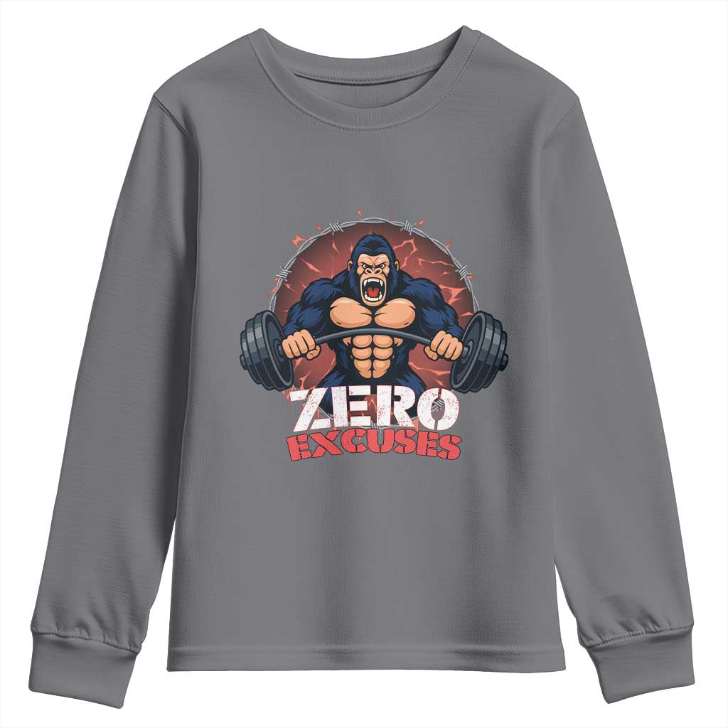 Zero Excuses Youth Sweatshirt Gorilla Fitness Lover Gift - Wonder Print Shop