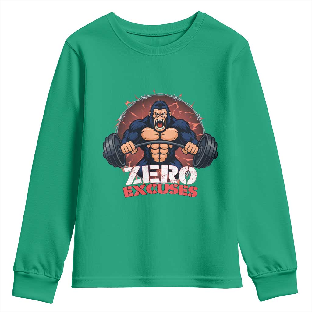 Zero Excuses Youth Sweatshirt Gorilla Fitness Lover Gift - Wonder Print Shop