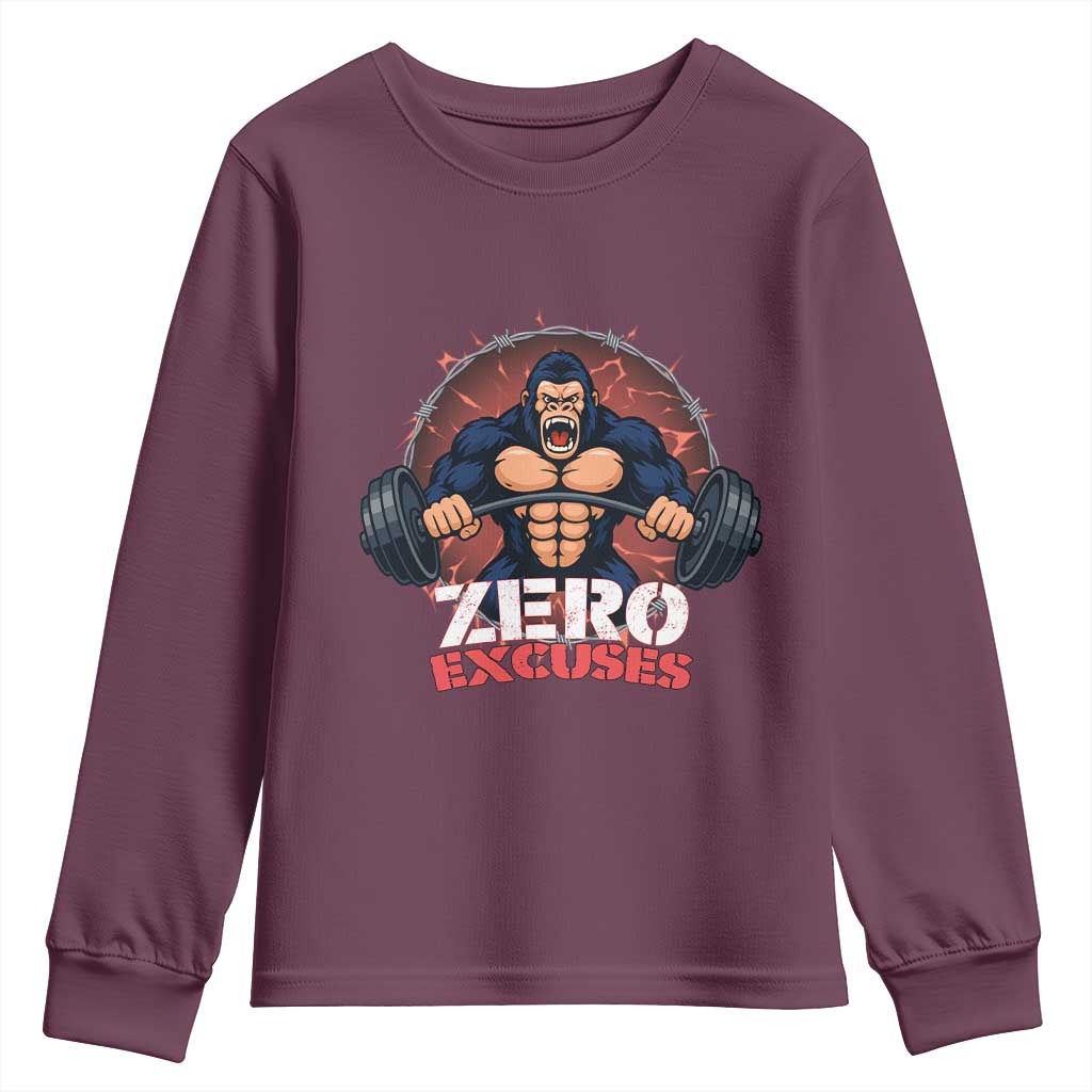 Zero Excuses Youth Sweatshirt Gorilla Fitness Lover Gift - Wonder Print Shop