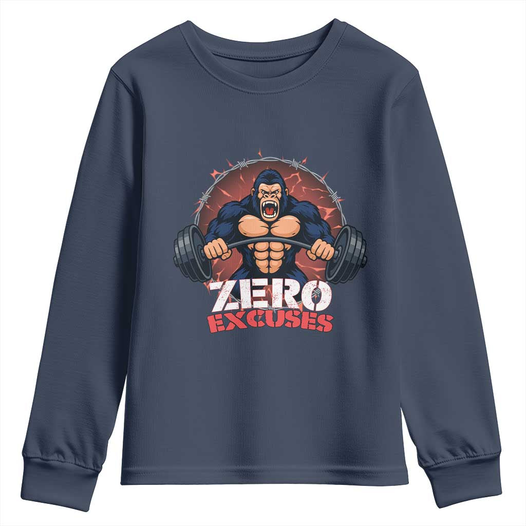 Zero Excuses Youth Sweatshirt Gorilla Fitness Lover Gift - Wonder Print Shop