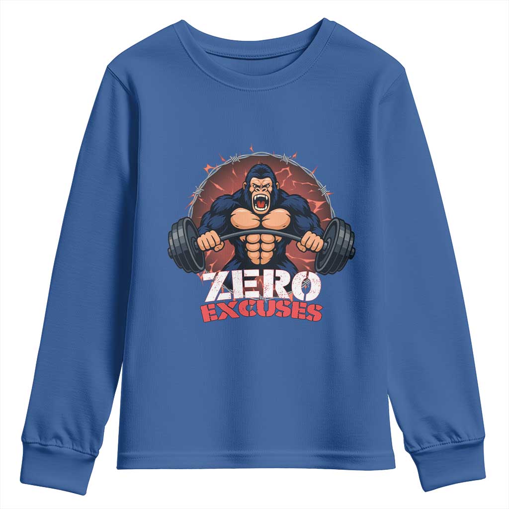 Zero Excuses Youth Sweatshirt Gorilla Fitness Lover Gift - Wonder Print Shop