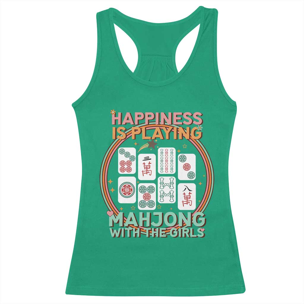 Happiness Is Playing Mahjong With The Girls Racerback Tank Top Mahjong Time - Wonder Print Shop