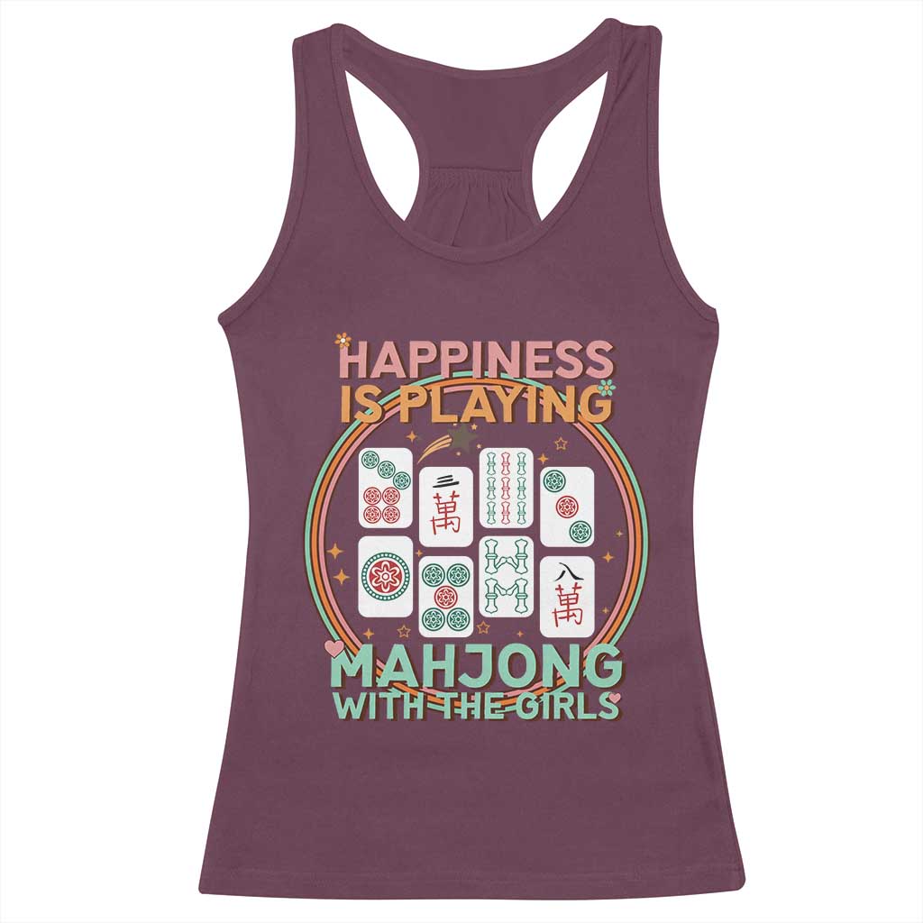 Happiness Is Playing Mahjong With The Girls Racerback Tank Top Mahjong Time - Wonder Print Shop