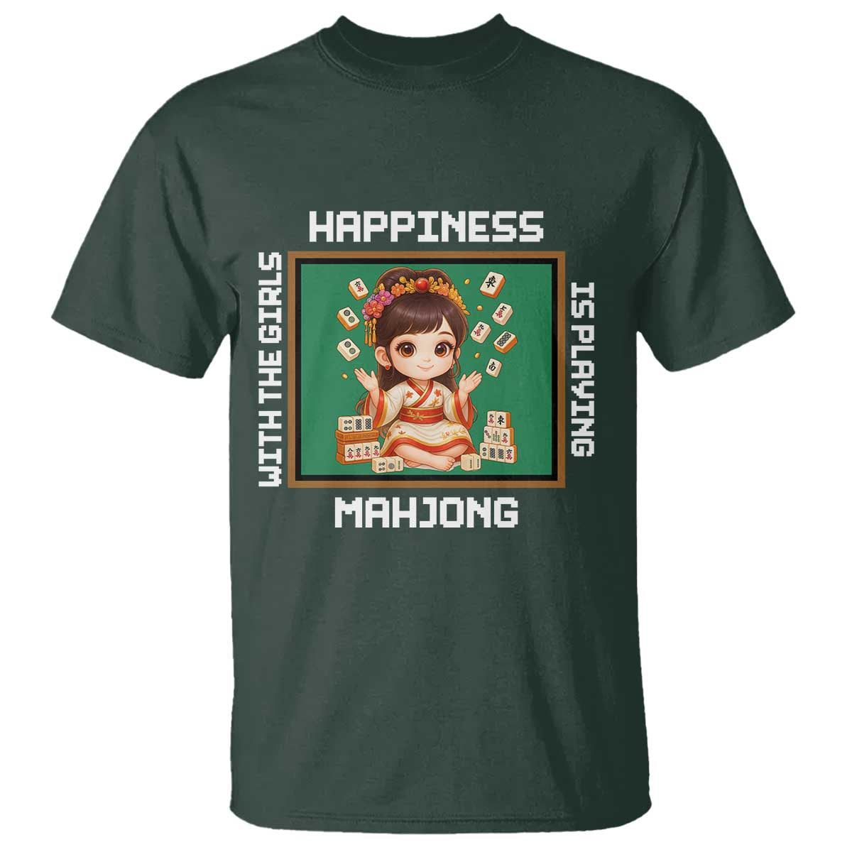 Gambling Chinese Gift T Shirt Happiness Is Playing Mahjong With The Girls - Wonder Print Shop