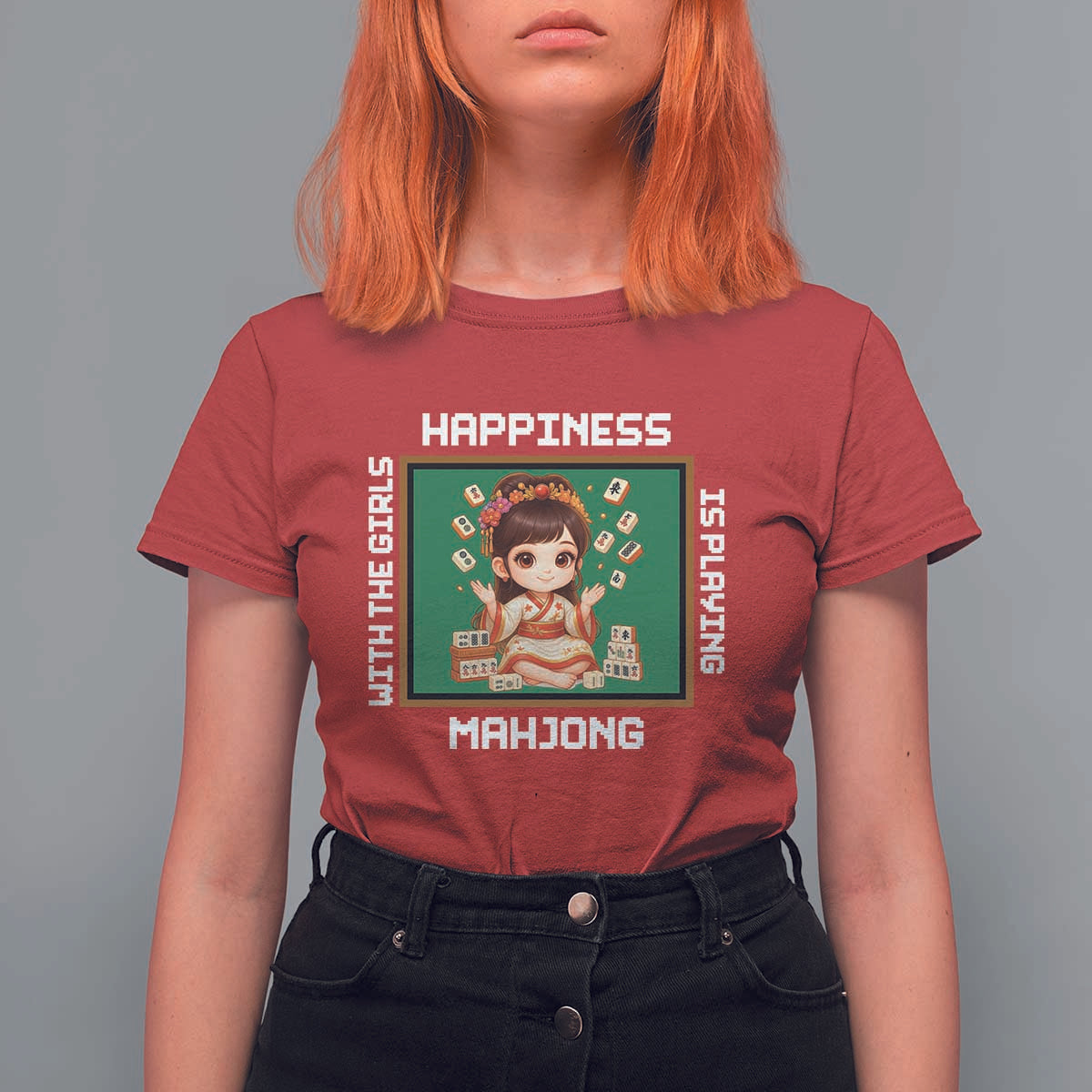 Gambling Chinese Gift T Shirt For Women Happiness Is Playing Mahjong With The Girls - Wonder Print Shop