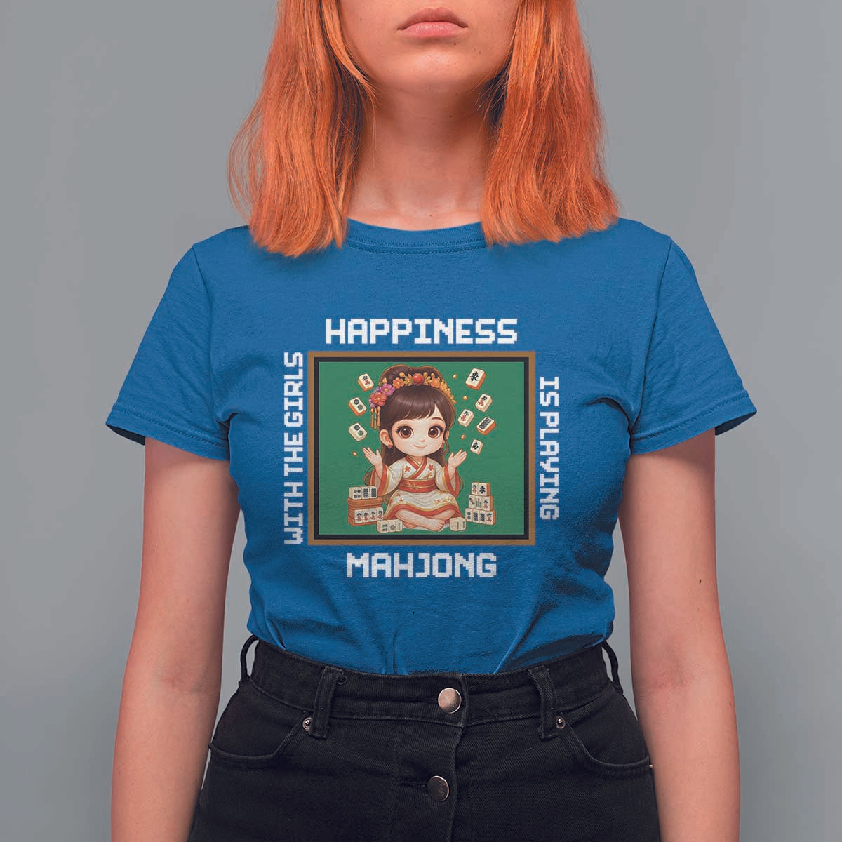 Gambling Chinese Gift T Shirt For Women Happiness Is Playing Mahjong With The Girls - Wonder Print Shop