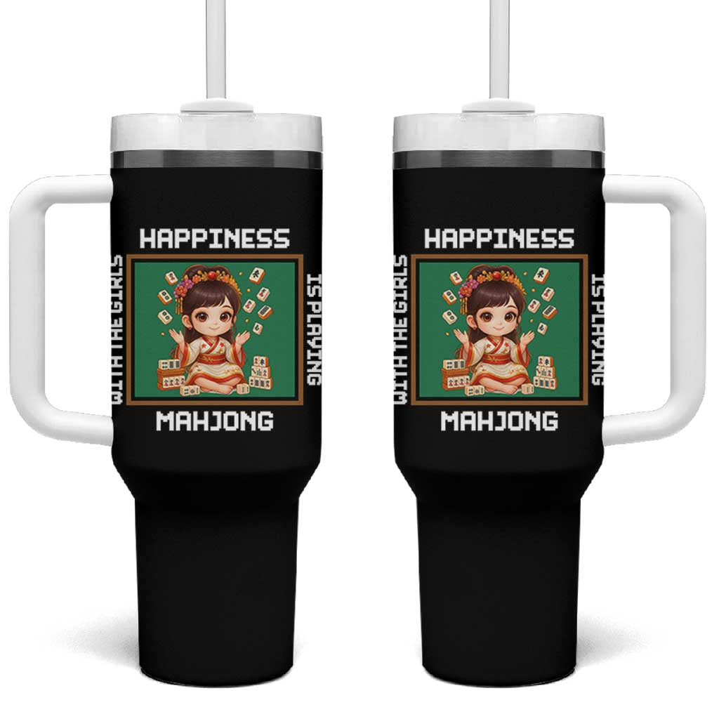 Gambling Chinese Gift Tumbler With Handle Happiness Is Playing Mahjong With The Girls