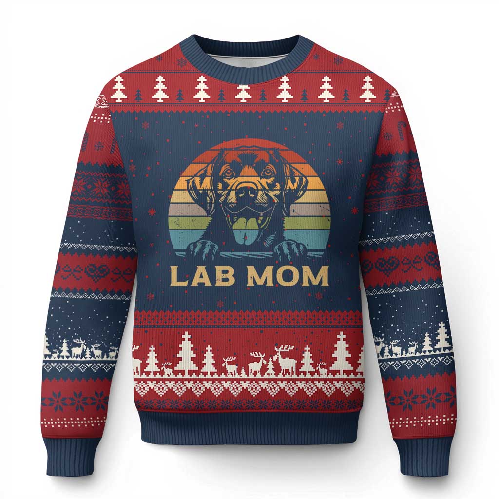 Lab Mom Ugly Christmas Sweater Retro Sunset Dog Mom Gift - Wonder Print Shop