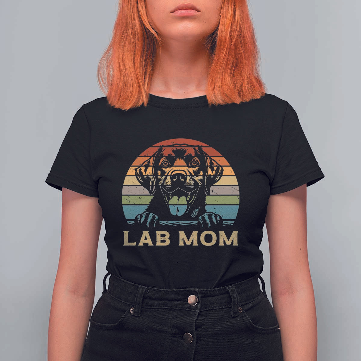 Lab Mom T Shirt For Women Retro Sunset Dog Mom Gift - Wonder Print Shop