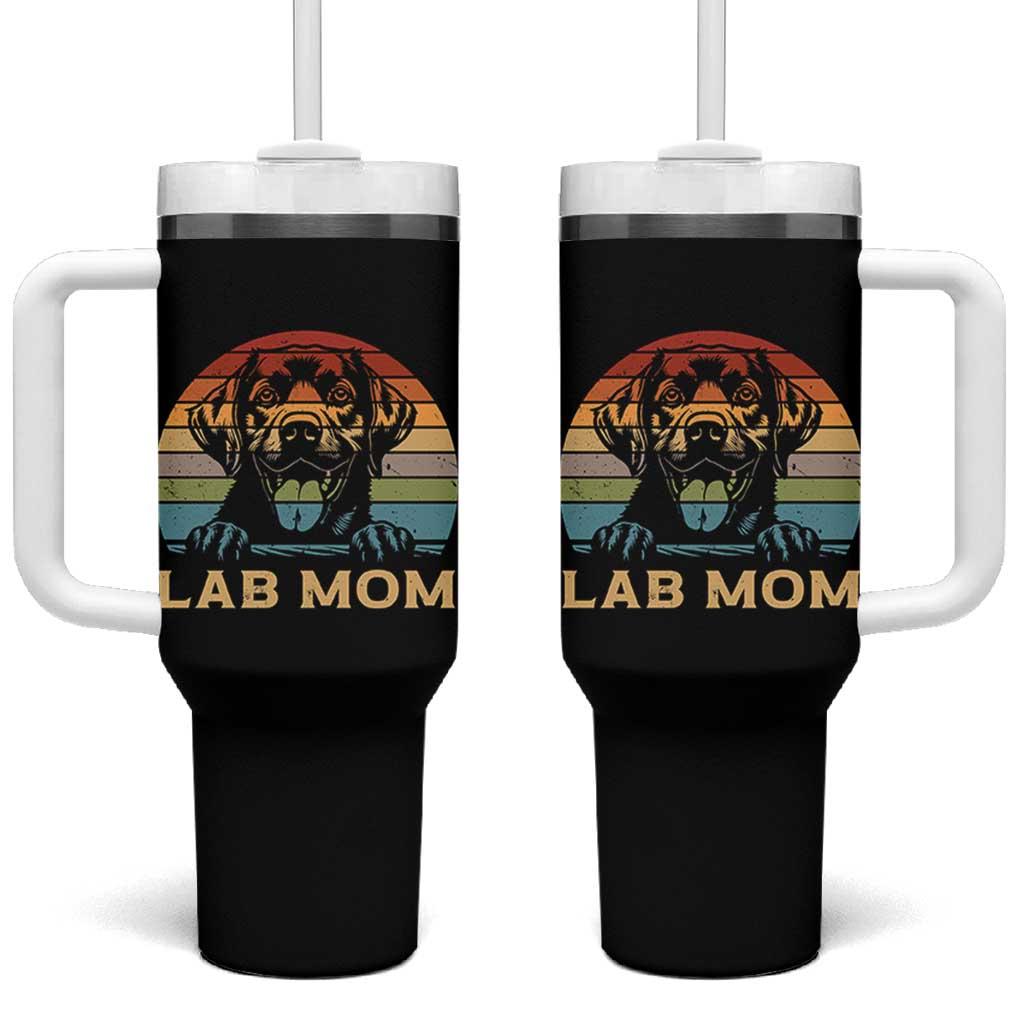 Lab Mom Tumbler With Handle Retro Sunset Dog Mom Gift - Wonder Print Shop