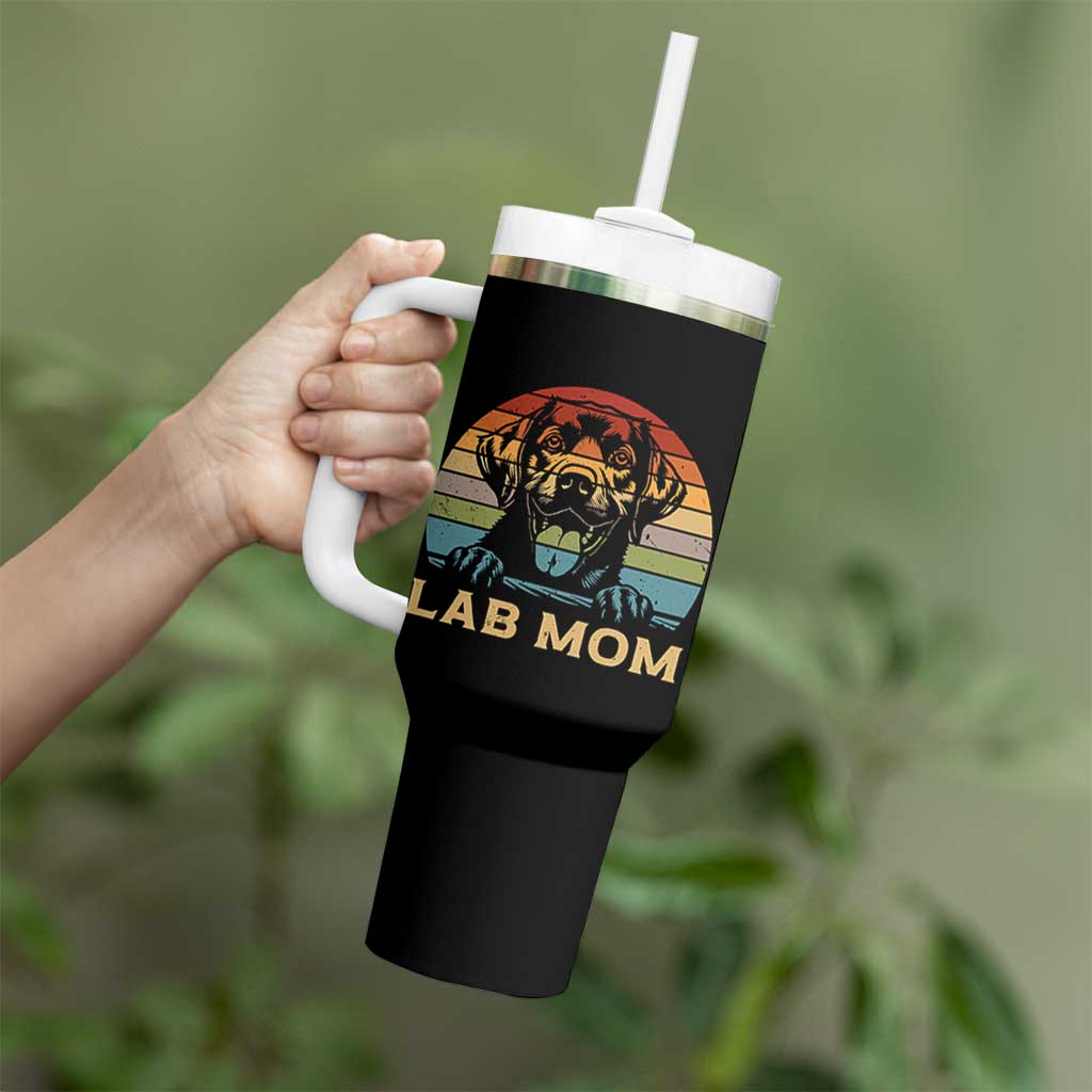 Lab Mom Tumbler With Handle Retro Sunset Dog Mom Gift - Wonder Print Shop