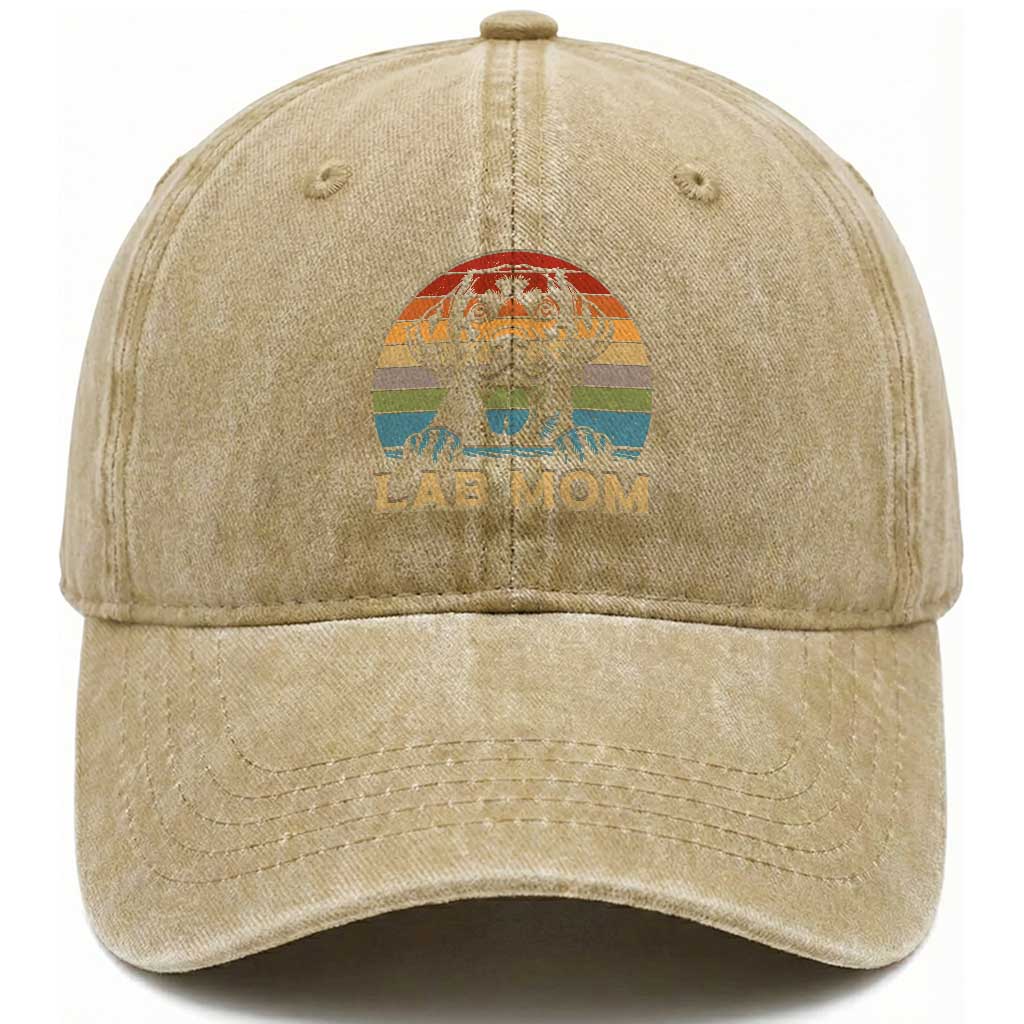Lab Mom Washed Cotton Baseball Cap Retro Sunset Dog Mom Gift