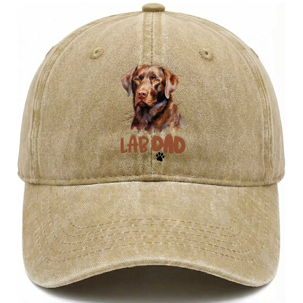 Chocolate Labrador Retriever Dad Washed Cotton Baseball Cap Dog Lover Gift