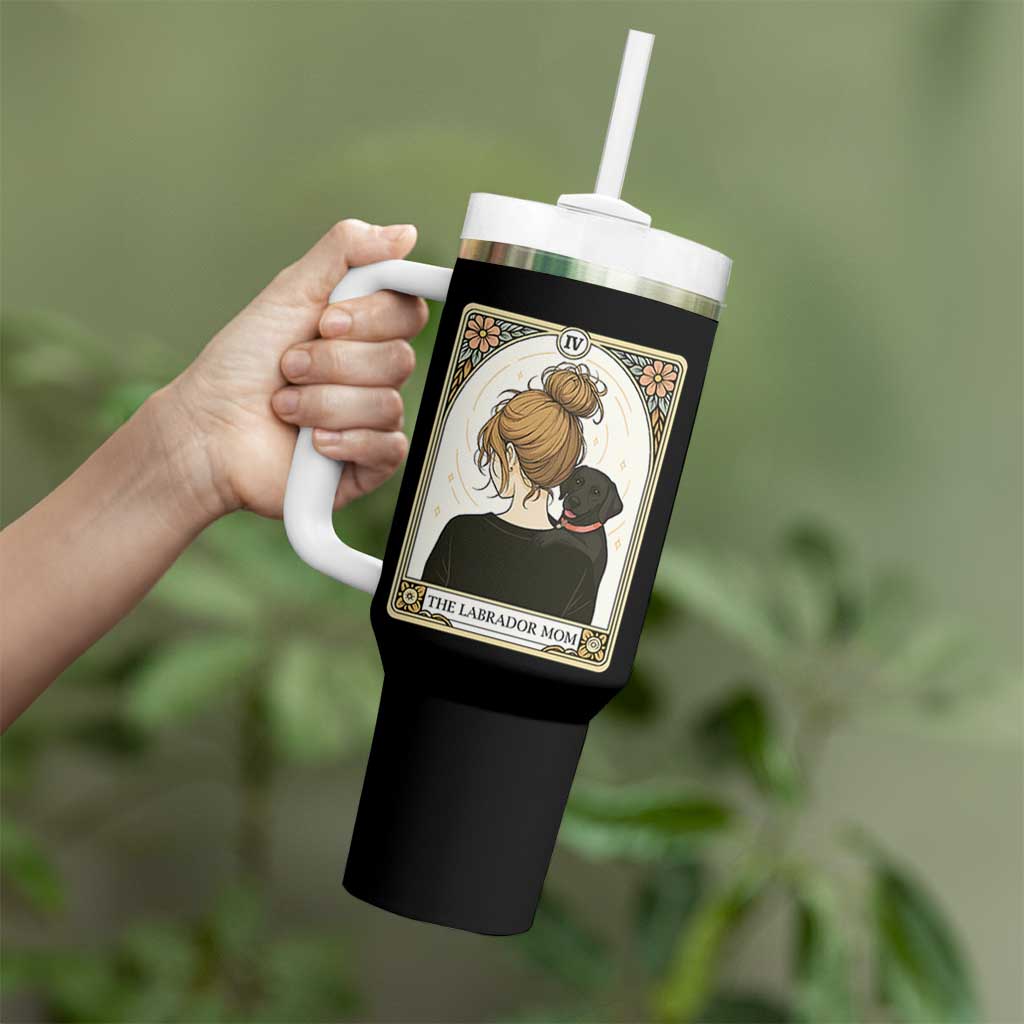 Black Labrador Mom Tumbler With Handle Funny Tarot Card Dog Lover Gift - Wonder Print Shop