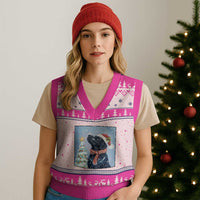 Cute Black Lab Xmas V-Neck Knit Sweater Vest Holiday Dog Lover Gift Idea - Wonder Print Shop