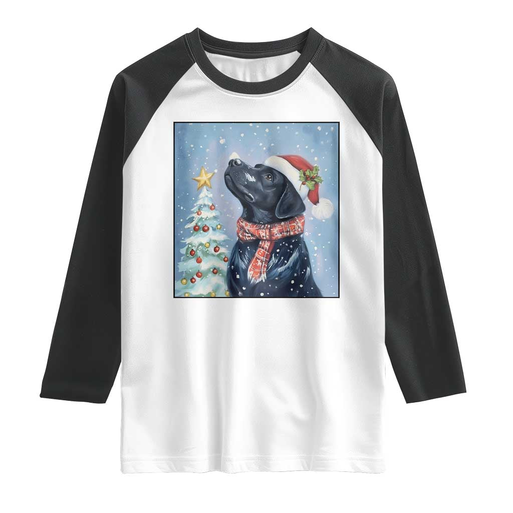 Cute Black Lab Christmas Raglan Shirt Holiday Dog Lover Gift Idea - Wonder Print Shop