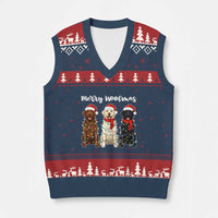 Funny Merry Woofmas V-Neck Knit Sweater Vest Labrador Funny Xmas Dog Lover Gift - Wonder Print Shop