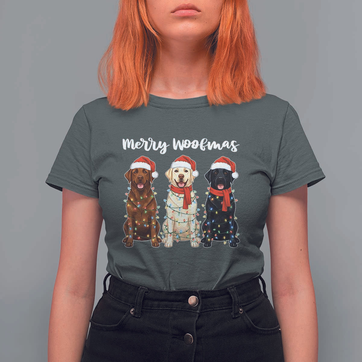Funny Merry Woofmas T Shirt For Women Labrador Funny Christmas Dog Lover Gift - Wonder Print Shop