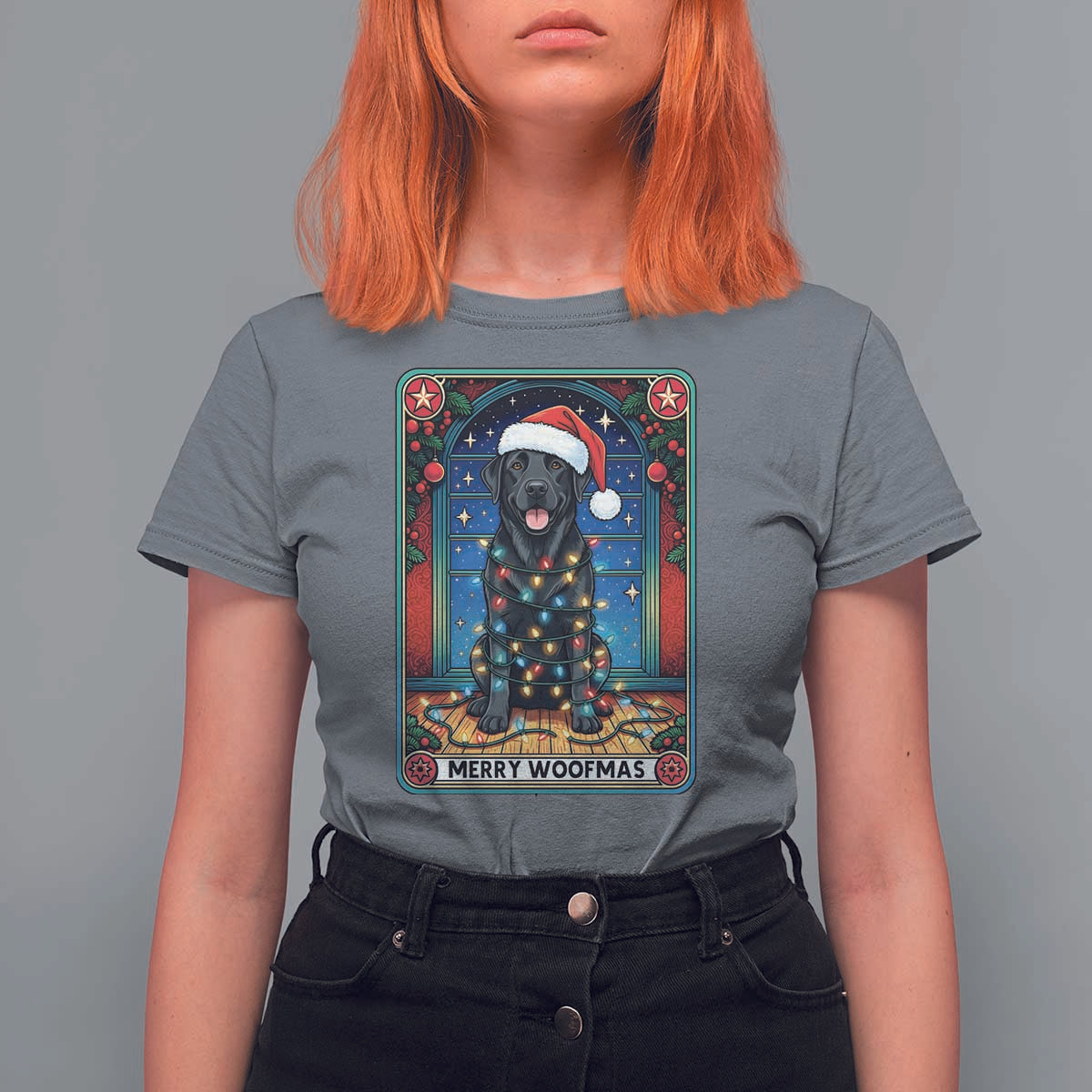 Merry Woofmas T Shirt For Women Funny Tarot Card Labrador Retriever Christmas Gift - Wonder Print Shop