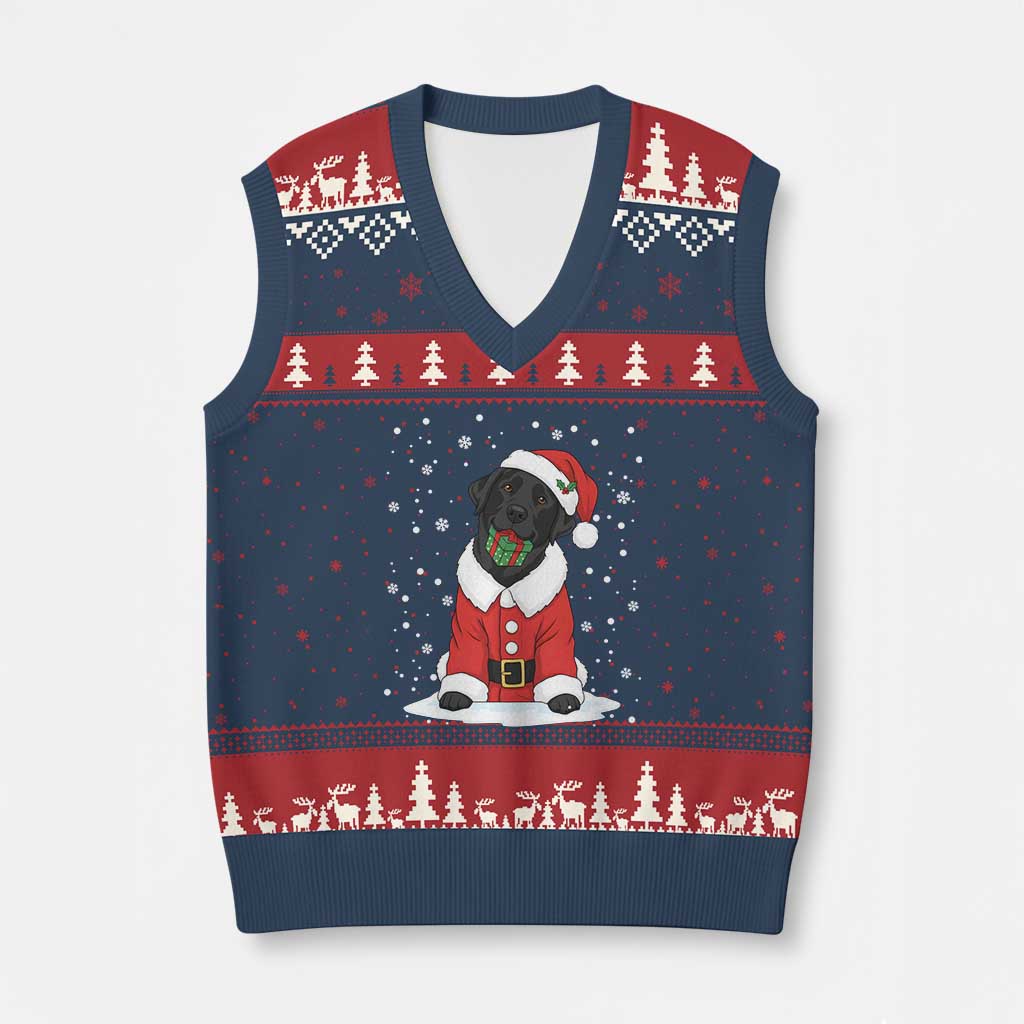 Black Labrador Santa V-Neck Knit Sweater Vest Funny Xmas Dog Lover Gift - Wonder Print Shop