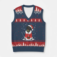 Black Labrador Santa V-Neck Knit Sweater Vest Funny Xmas Dog Lover Gift - Wonder Print Shop