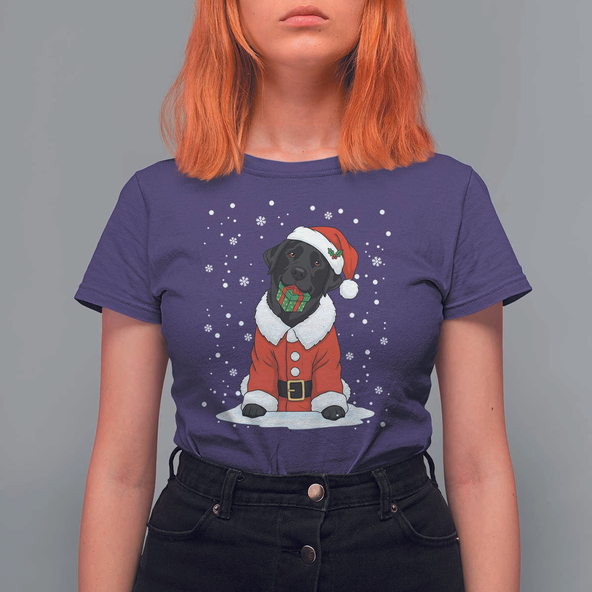 Black Labrador Santa T Shirt For Women Funny Christmas Dog Lover Gift - Wonder Print Shop