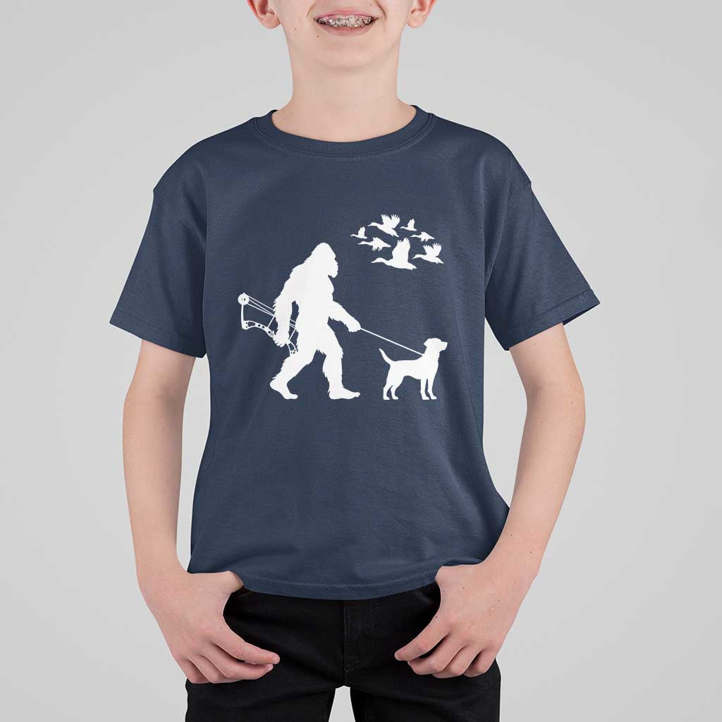 Funny Bow Hunter T Shirt For Kid Bigfoot Walking Labrador Hunting Dog Gift - Wonder Print Shop