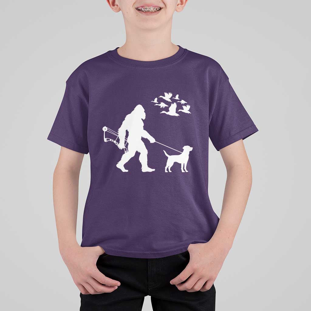 Funny Bow Hunter T Shirt For Kid Bigfoot Walking Labrador Hunting Dog Gift - Wonder Print Shop