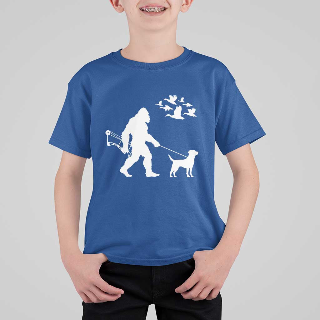 Funny Bow Hunter T Shirt For Kid Bigfoot Walking Labrador Hunting Dog Gift - Wonder Print Shop