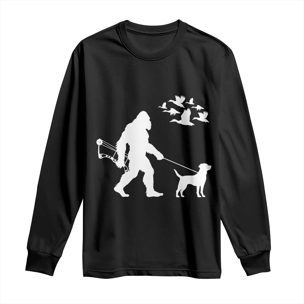 Funny Bow Hunter Long Sleeve Shirt Bigfoot Walking Labrador Hunting Dog Gift - Wonder Print Shop
