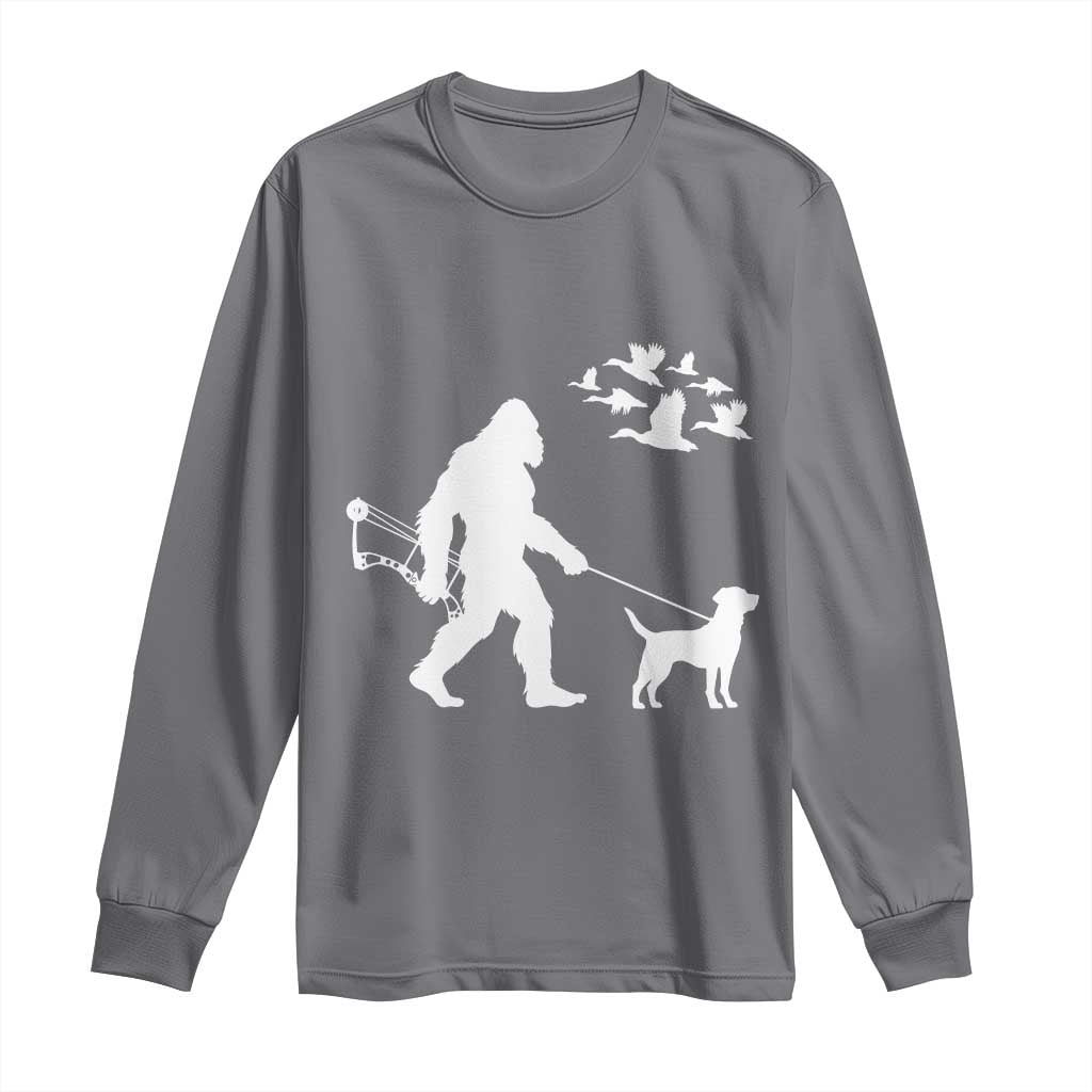 Funny Bow Hunter Long Sleeve Shirt Bigfoot Walking Labrador Hunting Dog Gift - Wonder Print Shop