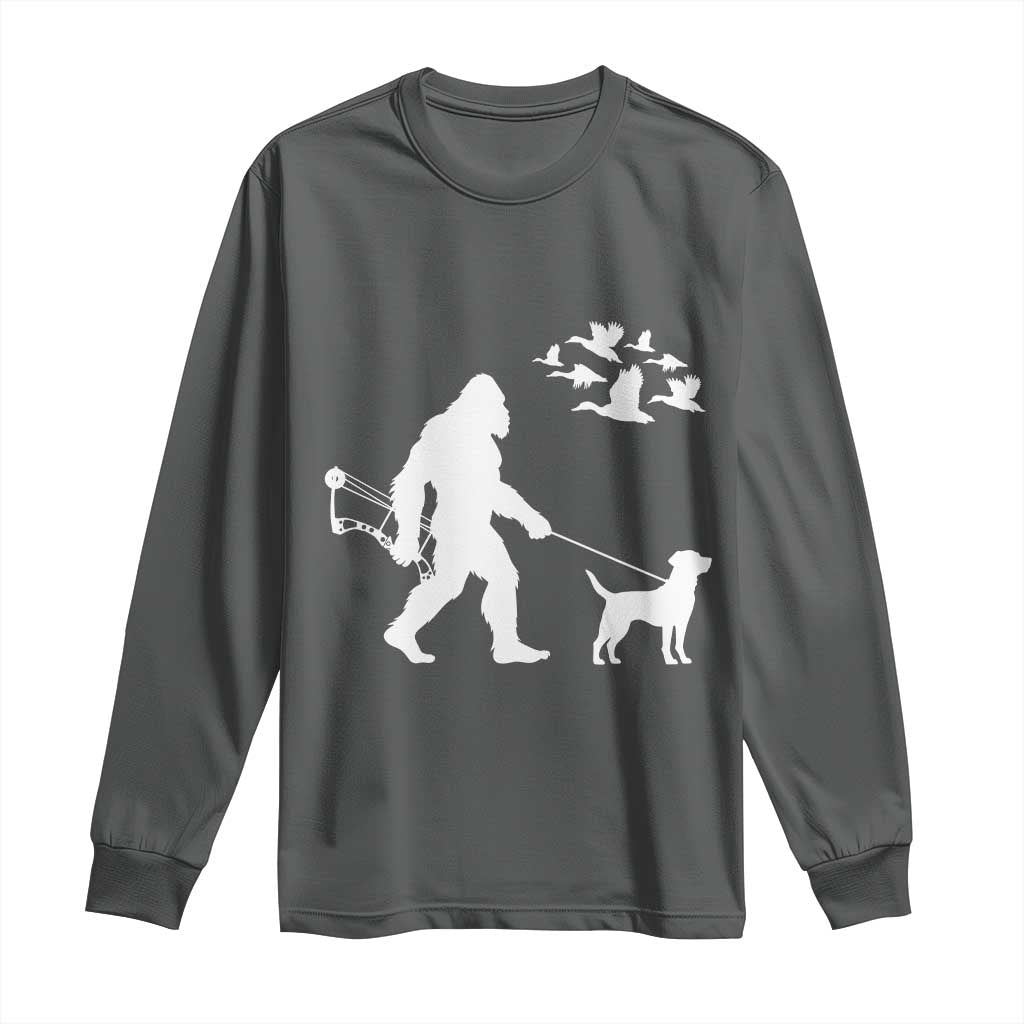 Funny Bow Hunter Long Sleeve Shirt Bigfoot Walking Labrador Hunting Dog Gift - Wonder Print Shop