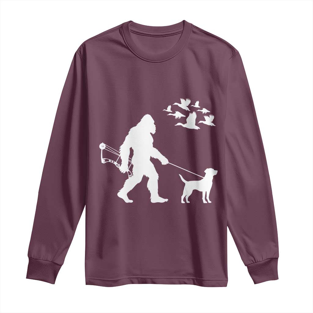 Funny Bow Hunter Long Sleeve Shirt Bigfoot Walking Labrador Hunting Dog Gift - Wonder Print Shop