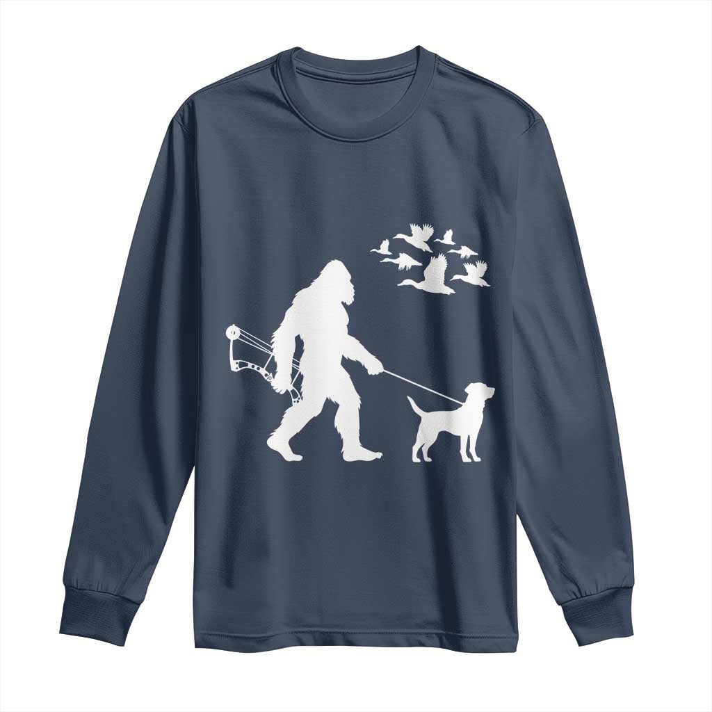 Funny Bow Hunter Long Sleeve Shirt Bigfoot Walking Labrador Hunting Dog Gift - Wonder Print Shop