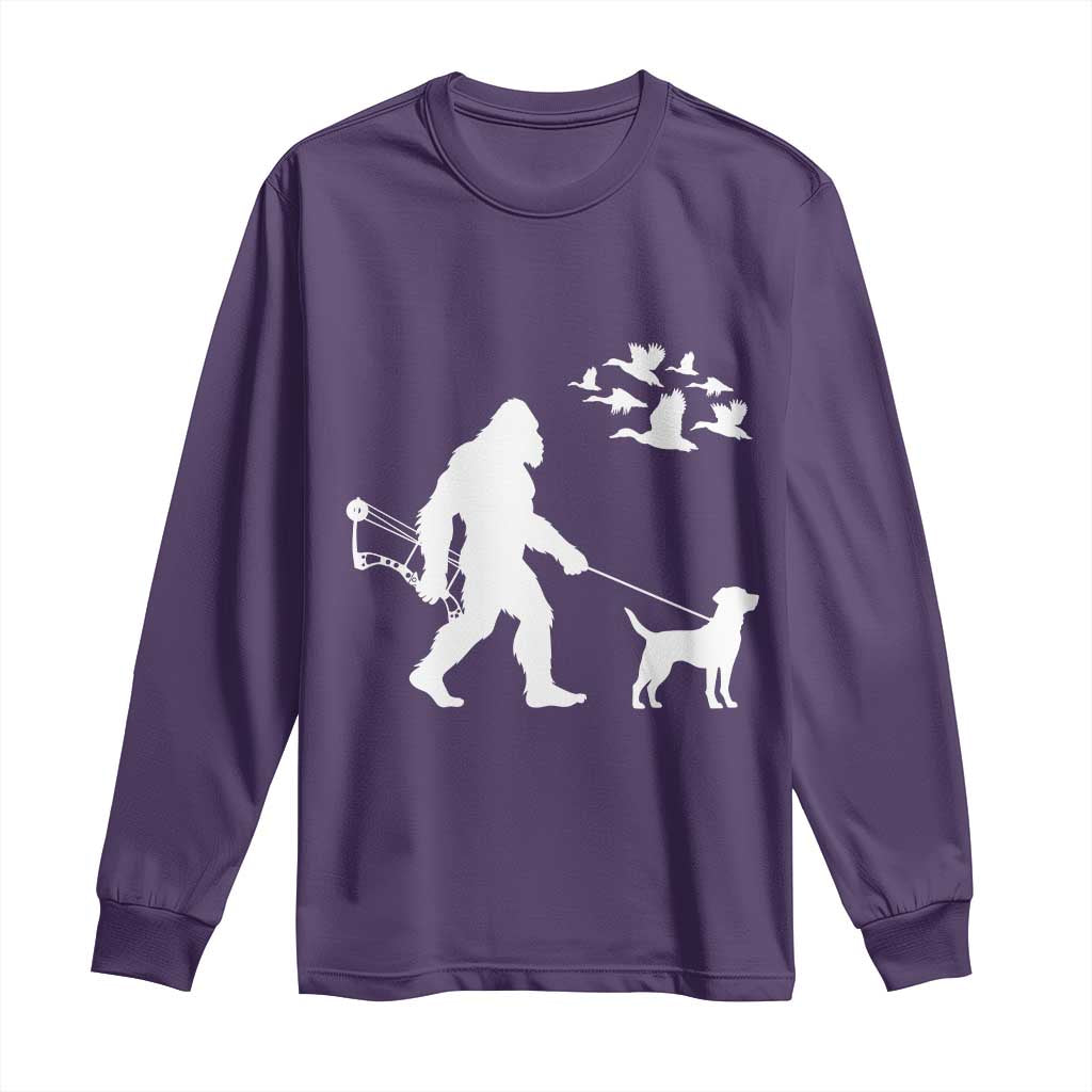 Funny Bow Hunter Long Sleeve Shirt Bigfoot Walking Labrador Hunting Dog Gift - Wonder Print Shop