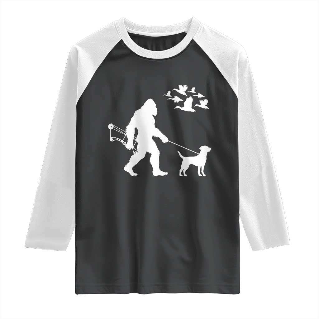Funny Bow Hunter Raglan Shirt Bigfoot Walking Labrador Hunting Dog Gift - Wonder Print Shop