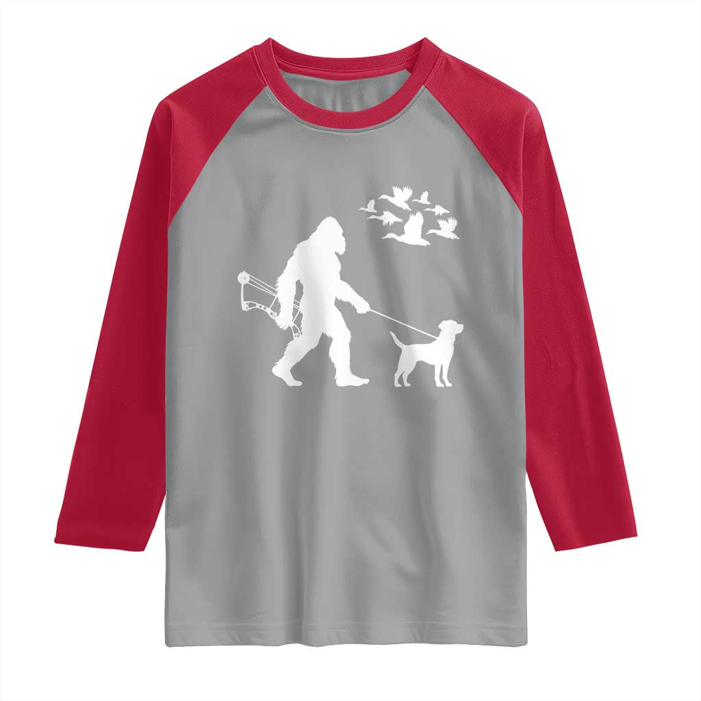 Funny Bow Hunter Raglan Shirt Bigfoot Walking Labrador Hunting Dog Gift - Wonder Print Shop