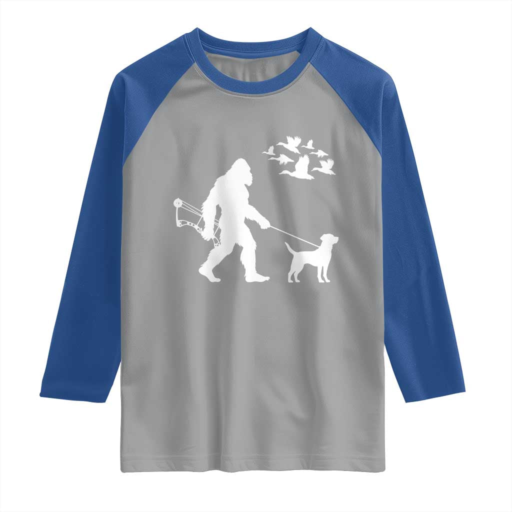 Funny Bow Hunter Raglan Shirt Bigfoot Walking Labrador Hunting Dog Gift - Wonder Print Shop