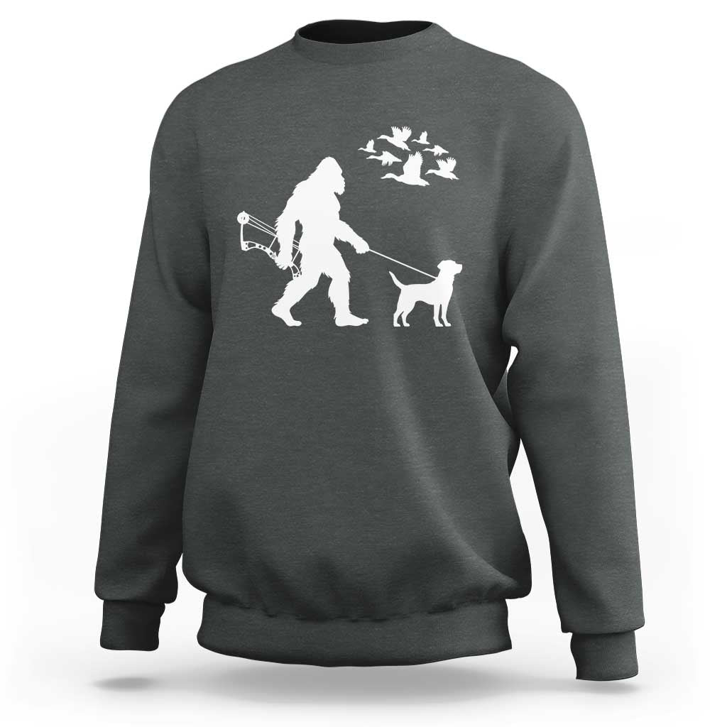 Funny Bow Hunter Sweatshirt Bigfoot Walking Labrador Hunting Dog Gift - Wonder Print Shop