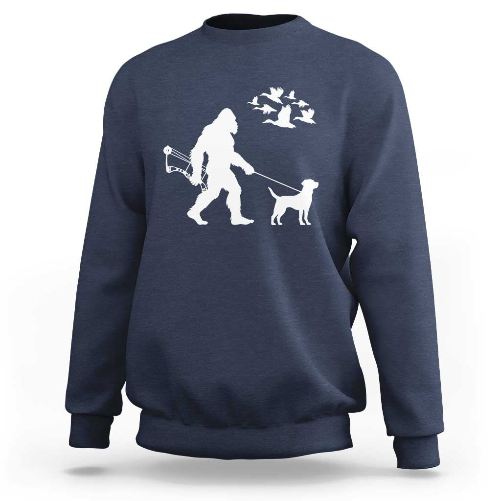 Funny Bow Hunter Sweatshirt Bigfoot Walking Labrador Hunting Dog Gift - Wonder Print Shop